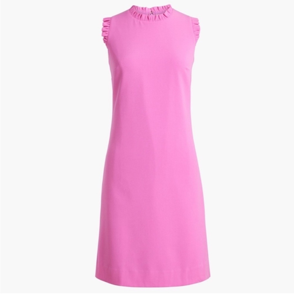 J. CREW Factory NWT Ruffleneck Suiting Shift Dress Size 4 in Fuchsia Pink